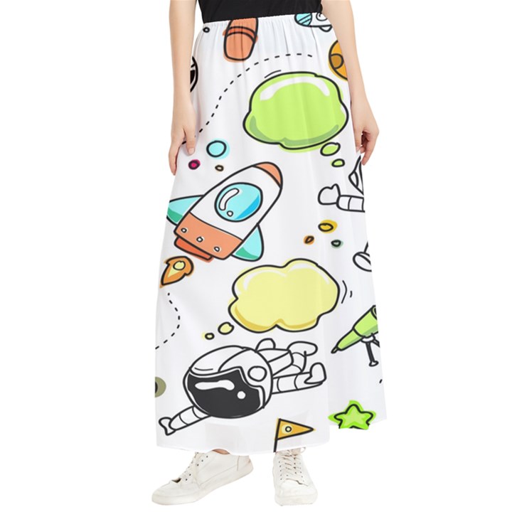 Sketch Cartoon Space Set Maxi Chiffon Skirt