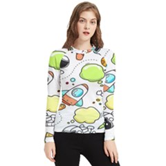 Sketch Cartoon Space Set Women s Long Sleeve Rash Guard