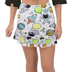 Sketch Cartoon Space Set Fishtail Mini Chiffon Skirt