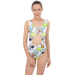 Sketch Cartoon Space Set Center Cut Out Swimsuit