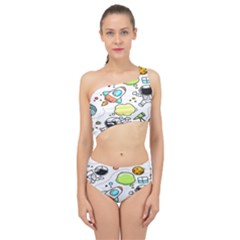 Sketch Cartoon Space Set Spliced Up Two Piece Swimsuit