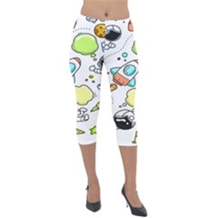 Sketch Cartoon Space Set Lightweight Velour Capri Leggings 