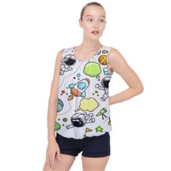 Sketch Cartoon Space Set Bubble Hem Chiffon Tank Top