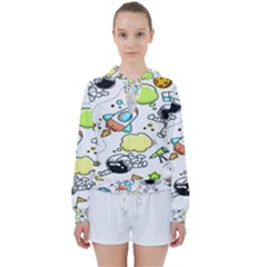 Sketch Cartoon Space Set Women s Tie Up Sweat