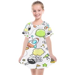 Sketch Cartoon Space Set Kids  Smock Dress