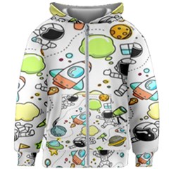 Sketch Cartoon Space Set Kids  Zipper Hoodie Without Drawstring