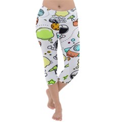 Sketch Cartoon Space Set Lightweight Velour Capri Yoga Leggings by Hannah976