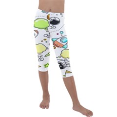 Sketch Cartoon Space Set Kids  Lightweight Velour Capri Leggings 