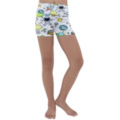 Sketch Cartoon Space Set Kids  Lightweight Velour Yoga Shorts