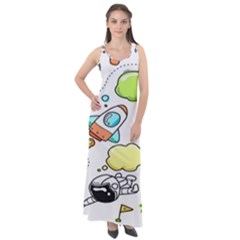 Sketch Cartoon Space Set Sleeveless Velour Maxi Dress