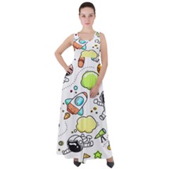 Sketch Cartoon Space Set Empire Waist Velour Maxi Dress