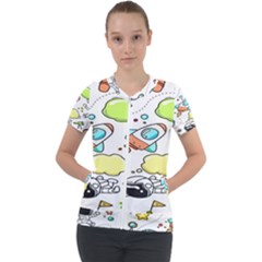 Sketch Cartoon Space Set Short Sleeve Zip Up Jacket