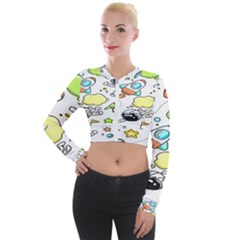 Sketch Cartoon Space Set Long Sleeve Cropped Velvet Jacket