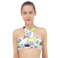 Sketch Cartoon Space Set High Neck Bikini Top by Hannah976