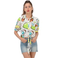 Sketch Cartoon Space Set Tie Front Shirt 