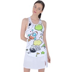 Sketch Cartoon Space Set Racer Back Mesh Tank Top