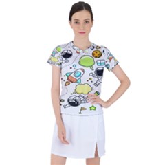 Sketch Cartoon Space Set Women s Sports Top