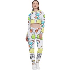 Sketch Cartoon Space Set Cropped Zip Up Lounge Set by Hannah976