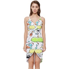 Sketch Cartoon Space Set Wrap Frill Dress