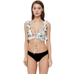 Sketch Cartoon Space Set Low Cut Ruffle Edge Bikini Top