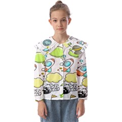 Sketch Cartoon Space Set Kids  Peter Pan Collar Blouse