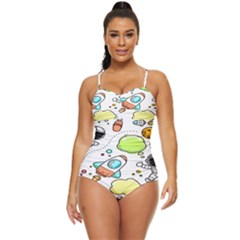 Sketch Cartoon Space Set Retro Full Coverage Swimsuit