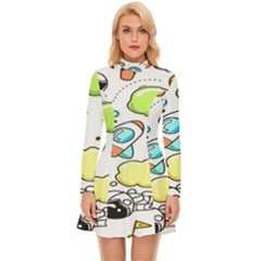 Sketch Cartoon Space Set Long Sleeve Velour Longline Dress