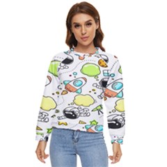 Sketch Cartoon Space Set Women s Long Sleeve Raglan T-Shirt