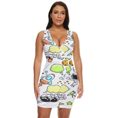 Sketch Cartoon Space Set Draped Bodycon Dress