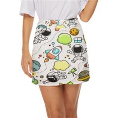 Sketch Cartoon Space Set Mini Front Wrap Skirt