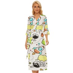 Sketch Cartoon Space Set Midsummer Wrap Dress