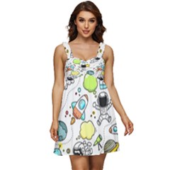 Sketch Cartoon Space Set Ruffle Strap Babydoll Chiffon Dress