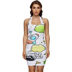 Sketch Cartoon Space Set Sleeveless Wide Square Neckline Ruched Bodycon Dress