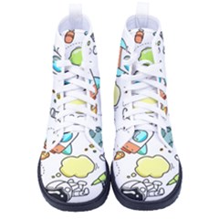 Sketch Cartoon Space Set Kid s High-Top Canvas Sneakers