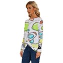 Sketch Cartoon Space Set Long Sleeve Crew Neck Pullover Top View2