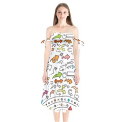 Desktop Pattern Art Graphic Design Shoulder Tie Bardot Midi Dress