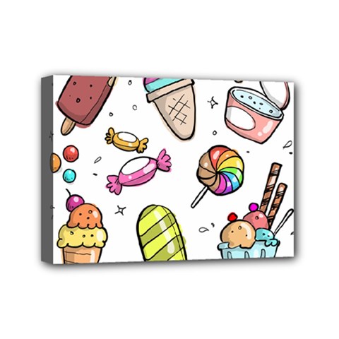 Doodle Cartoon Drawn Cone Food Mini Canvas 7  X 5  (stretched) by Hannah976