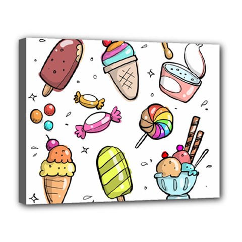 Doodle Cartoon Drawn Cone Food Canvas 14  X 11  (stretched) by Hannah976