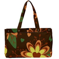 Floral Hearts Brown Green Retro Canvas Work Bag