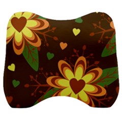 Floral Hearts Brown Green Retro Velour Head Support Cushion by Hannah976