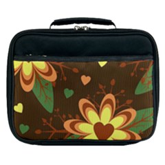 Floral Hearts Brown Green Retro Lunch Bag