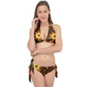 Floral Hearts Brown Green Retro Tie It Up Bikini Set View1