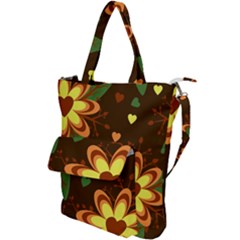 Floral Hearts Brown Green Retro Shoulder Tote Bag