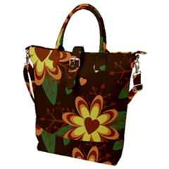 Floral Hearts Brown Green Retro Buckle Top Tote Bag