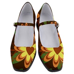 Floral Hearts Brown Green Retro Women s Mary Jane Shoes by Hannah976