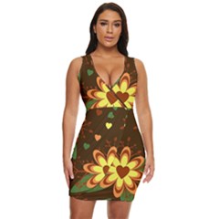 Floral Hearts Brown Green Retro Draped Bodycon Dress by Hannah976