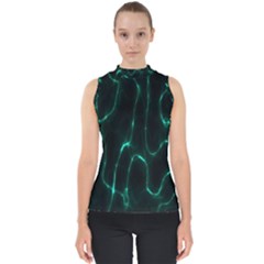 Green Pattern Background Abstract Mock Neck Shell Top