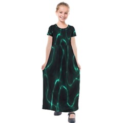 Green Pattern Background Abstract Kids  Short Sleeve Maxi Dress