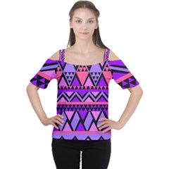 Seamless Purple Pink Pattern Cutout Shoulder T-shirt