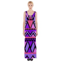 Seamless Purple Pink Pattern Thigh Split Maxi Dress